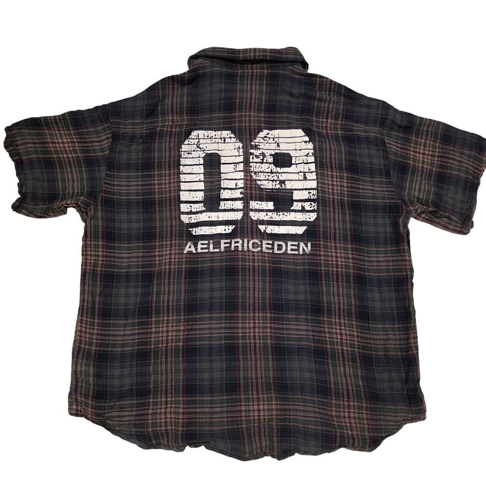Aelfric Eden Mens XL Plaid Short Sleeve Button Down Shirt Distressed 09 Graphic